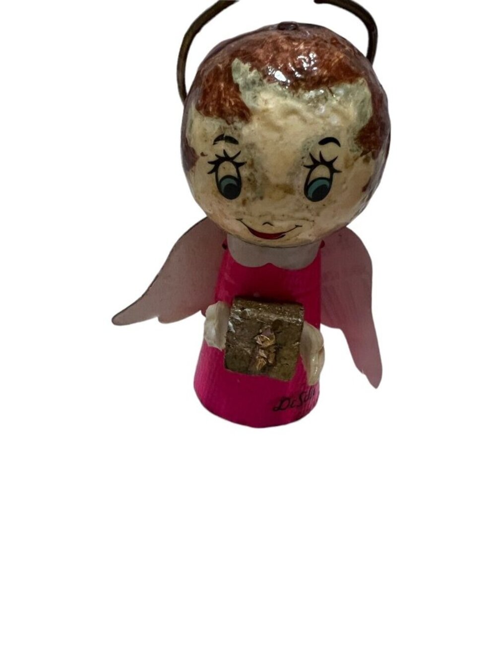 De Sela Angel Christmas Ornament Paper Mache Styrofoam Mexico Vintage Set of 2 - Picture 2 of 10